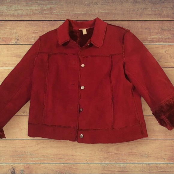 Kate Hill Red faux suede jacket lined with red fur size L - Picture 1 of 16